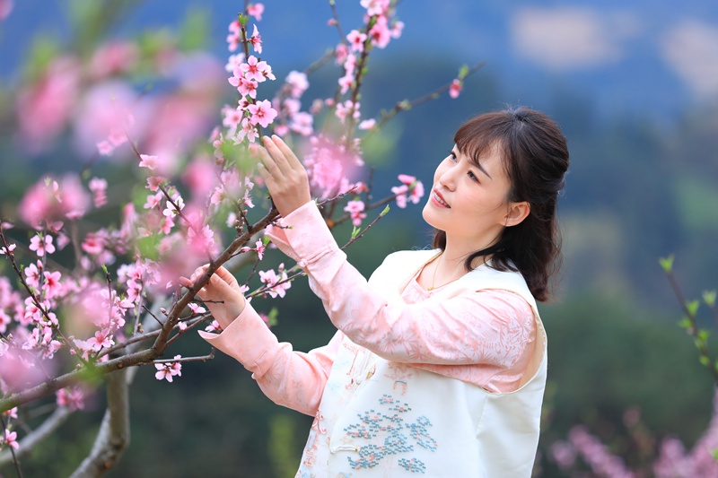 8. 3月27日 慕名前來(lái)的游客正在花海中賞花打卡。（潘文 攝）